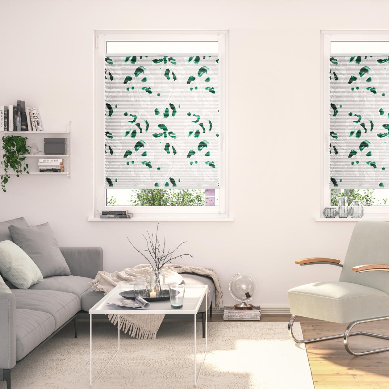Plissee LICHTBLICK ORIGINAL "Plissee Klemmfix, ohne Bohren, blickdicht, Monstera - Grün", grün (grün, weiß, weiß), B:70cm H:130cm, Obermaterial: 100% Polyester, Plissees