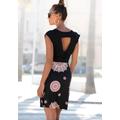 Sommerkleid BEACHTIME, Damen, Gr. 34, N-Gr, schwarz (schwarz, bedruckt), Jersey, Obermaterial: 95% Viskose, 5% Elasthan, bedruckt, casual, figurumspielend kniefrei, V-Ausschnitt, Kurzarm, Kleider, mit Rückenausschnitt, Jerseykleid in Wickeloptik,...