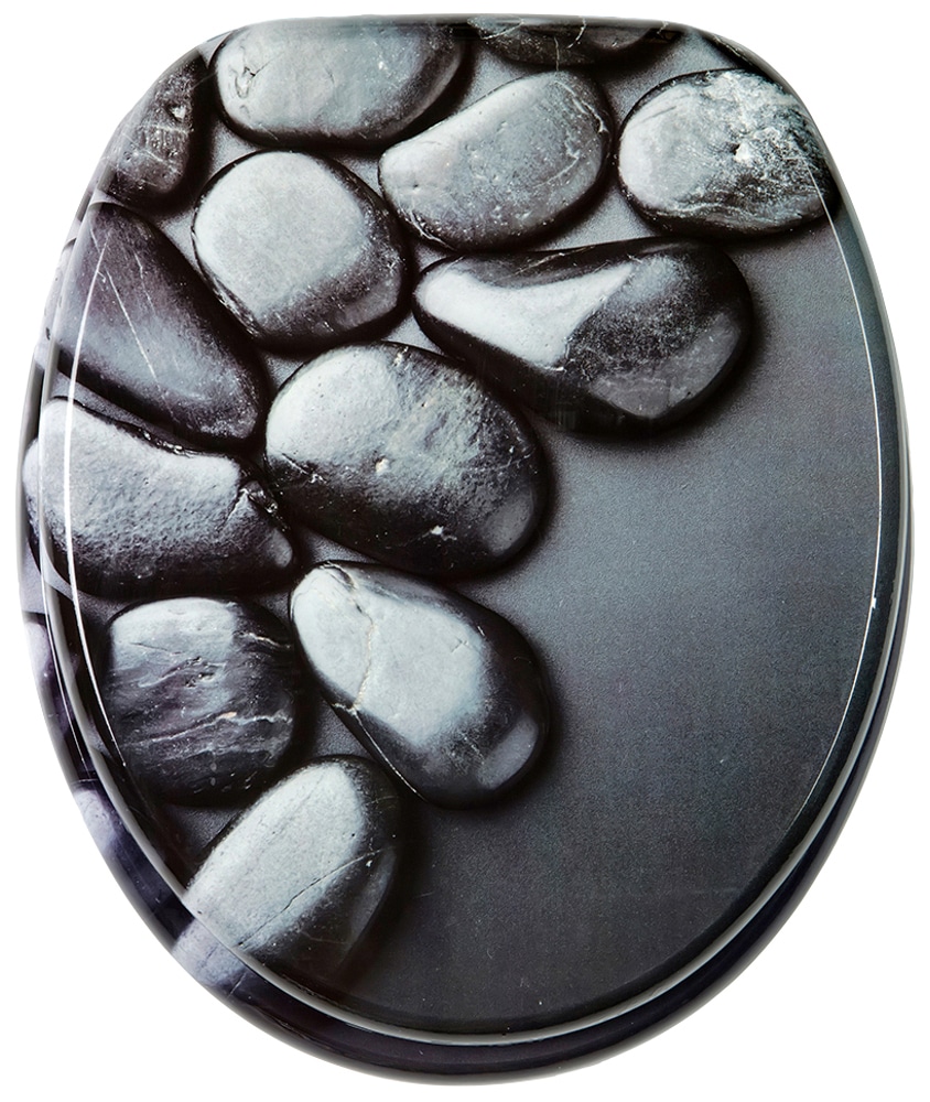 WC-Sitz SANILO "Hot Stones", grau (grau, schwarz), B:37,7cm L:47cm, MDF - Mitteldichte Holzfaserplatte, WC-Sitze, mit Absenkautomatik