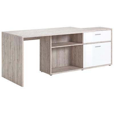 Eckschreibtisch FMD "Diego", bunt (sandeichefarben, weiß hochglanz), B:138cm H:75cm T:67,5cm, Tische, Hochglanzfronten, mit Regalelement, viel Stauraum
