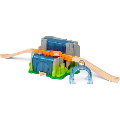 Spielzeugeisenbahn-Tunnel BRIO "BRIO WORLD, Smart Tech Sound Wasserfall-Tunnel" Spielzeugeisenbahn-Erweiterungen bunt (grau, blau, grün, orange, holzfarben) Kinder Ab 3-5 Jahren