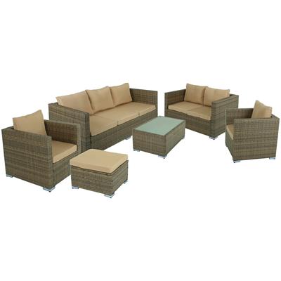 Gartenlounge-Set GARDEN PLEASURE "MURCIA", braun (cappuccinobraun, cremebeige, braun, braun), B:300cm H:67cm T:260cm, Stahl, Polyrattan, Glas, Sitzmöbel-Sets, mit bequemer Polsterung Image