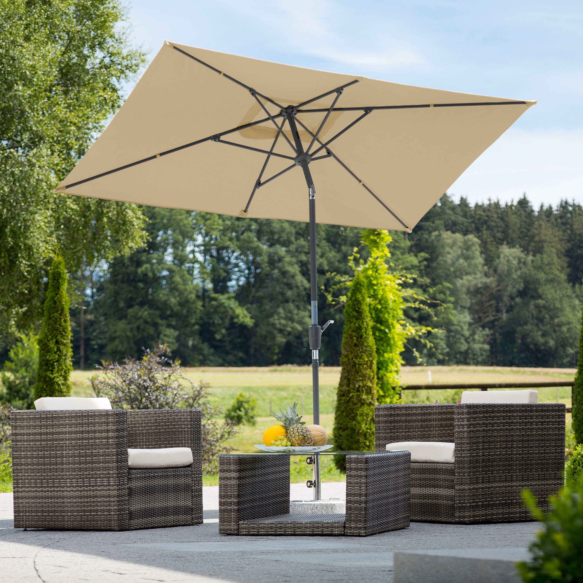 Rechteckschirm SCHNEIDER SCHIRME "Tunis", beige (natur), Obermaterial: 100% Polyester, Standschirme, abknickbar, ohne Schirmständer