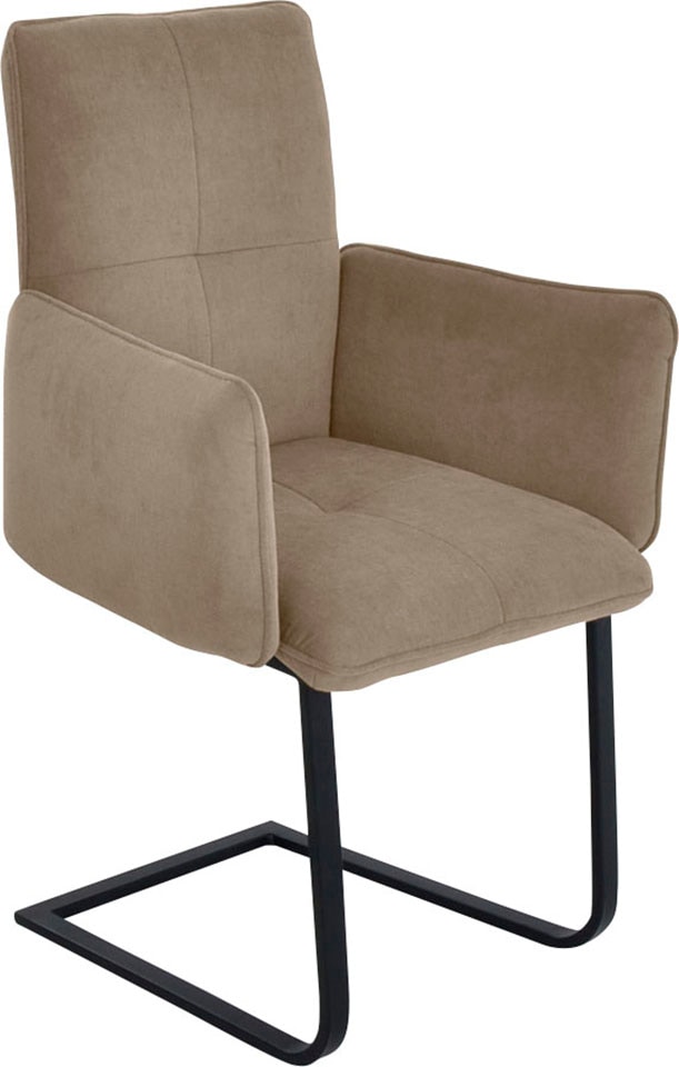 Freischwinger K+W KOMFORT & WOHNEN "6502", beige (sahara, schwarz), B:61cm H:90cm T:62cm, Stühle, Freischwinger, Freischwinger mit Armlehnen, Flachstahlkufe in schwarz