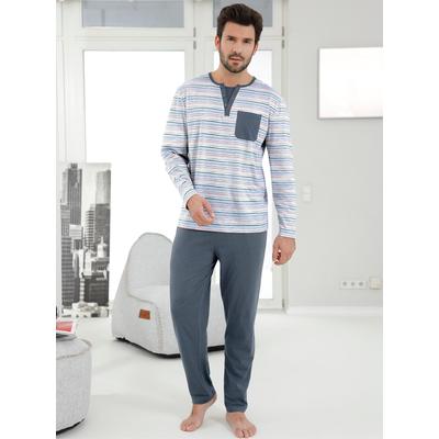 Schlafanzug WÄSCHEPUR, Herren, Gr. 52/54, blau (anthrazit, marine), 100% Baumwolle, Langarm, Homewear-Sets Image
