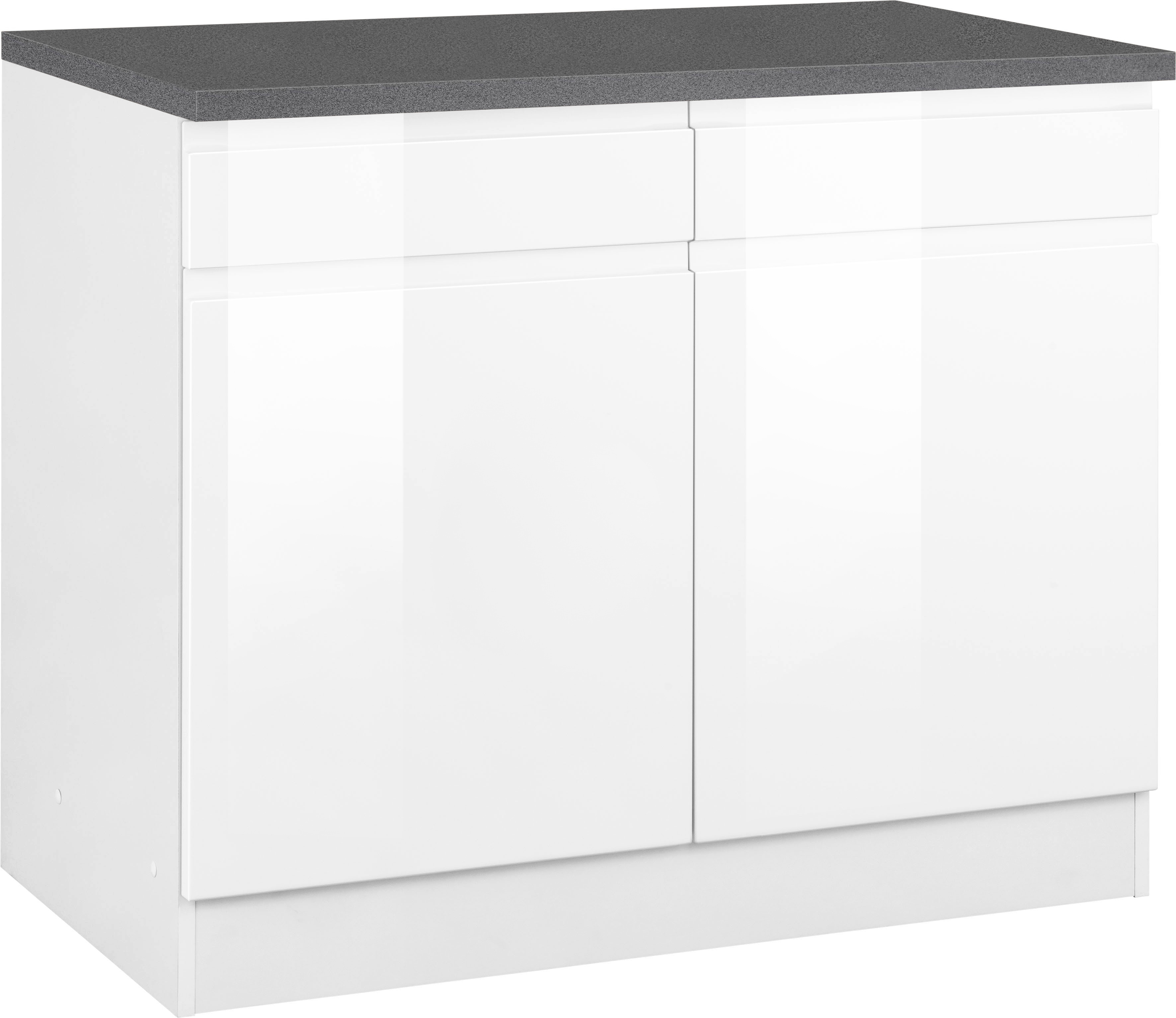 Unterschrank KOCHSTATION "KS-Virginia", weiß (weiß hochglanz, anthrazit), B:100cm H:85cm T:60cm, Holzwerkstoff, MDF, Schränke, Küchenunterschrank Unterschrank, 100 cm breit, mit 2 Türen und 2 Schubkästen