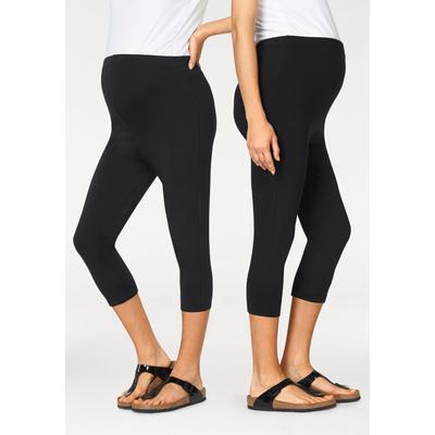 Umstandsleggings NEUN MONATE "2er Pack Capri Hosen für Schwangerschaft und Stillzeit", Damen, Gr. 36/38, N-Gr, schwarz, Jersey, Obermaterial: 95% Baumwolle, 5% Elasthan, unifarben, Basic, eng, Hosen, in Caprilänge Image