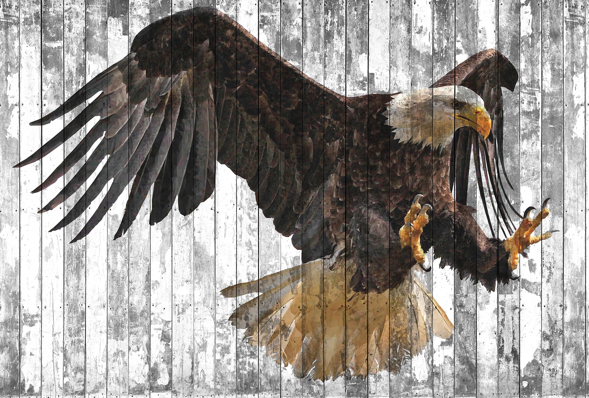 Fototapete ARCHITECTS PAPER "Atelier 47 Polygon Eagle 2", gelb (dunkelbraun, hellgrau, gelb), B:4m L:2,7m, Vlies, Tapeten, Vlies, Wand, Schräge, Decke