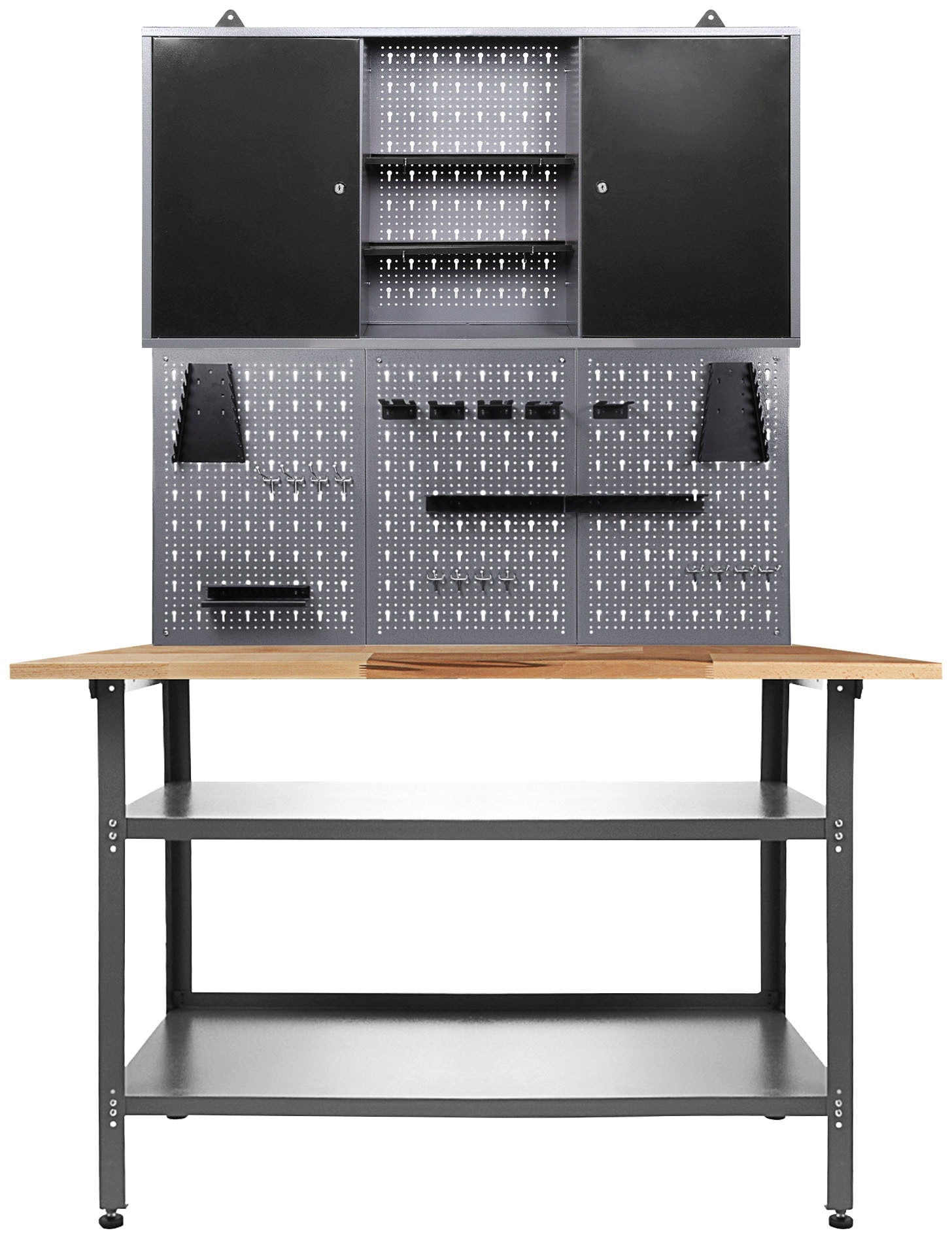 Werkstatt-Set ONDIS24 "Basic", schwarz (anthrazit, schwarz, grau), B:120cm H:205cm T:60cm, Metall, Werkbänke, 120 cm