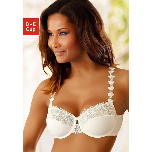 Bügel-BH NUANCE Gr. 75, Cup C, beige (creme) Damen BHs BH Bügel-BH Dirndl-BH Hochzeitsdessous Hochzeitswäsche Spitzen-BH Spitzenwäsche Balconette-BH Trachtenwäsche mit schöner Stickereispitze am Obercup und den Trägern, Dessous