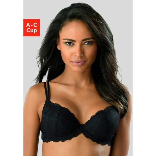 Push-up-BH VIVANCE Gr. 70, Cup B, schwarz Damen BHs BH Hochzeitsdessous Hochzeitswäsche Push-up-BH Spitzen-BH Spitzenwäsche Spitzen-BHs mit 2 Tragevarianten, Dessous