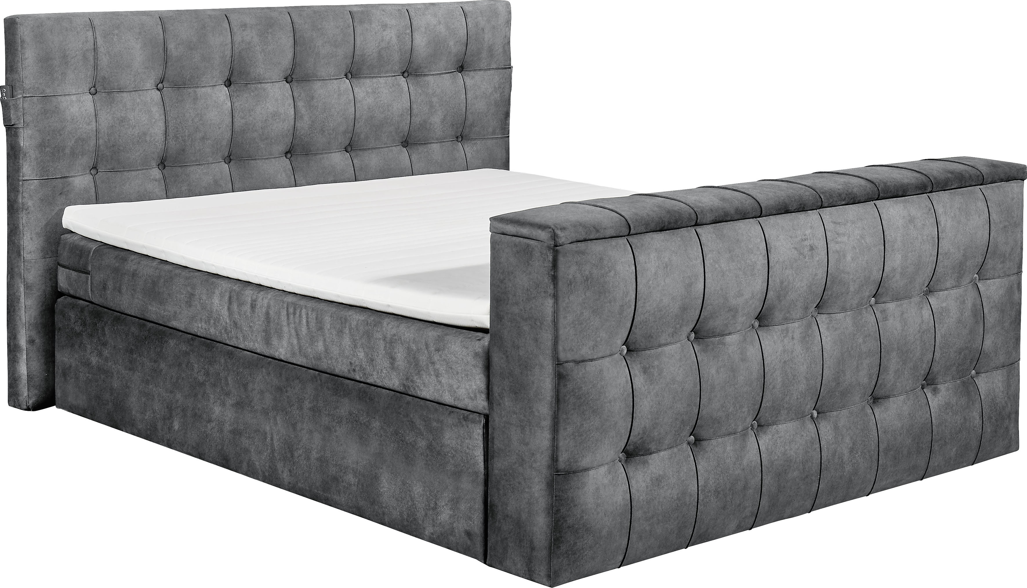 Boxspringbett "Richmond", grau (anthrazit), B:203cm L:243cm, SET ONE BY MUSTERRING, Komplettbetten, Boxspringbett, versenkbarer TV- Halterung mit Fernbedienung