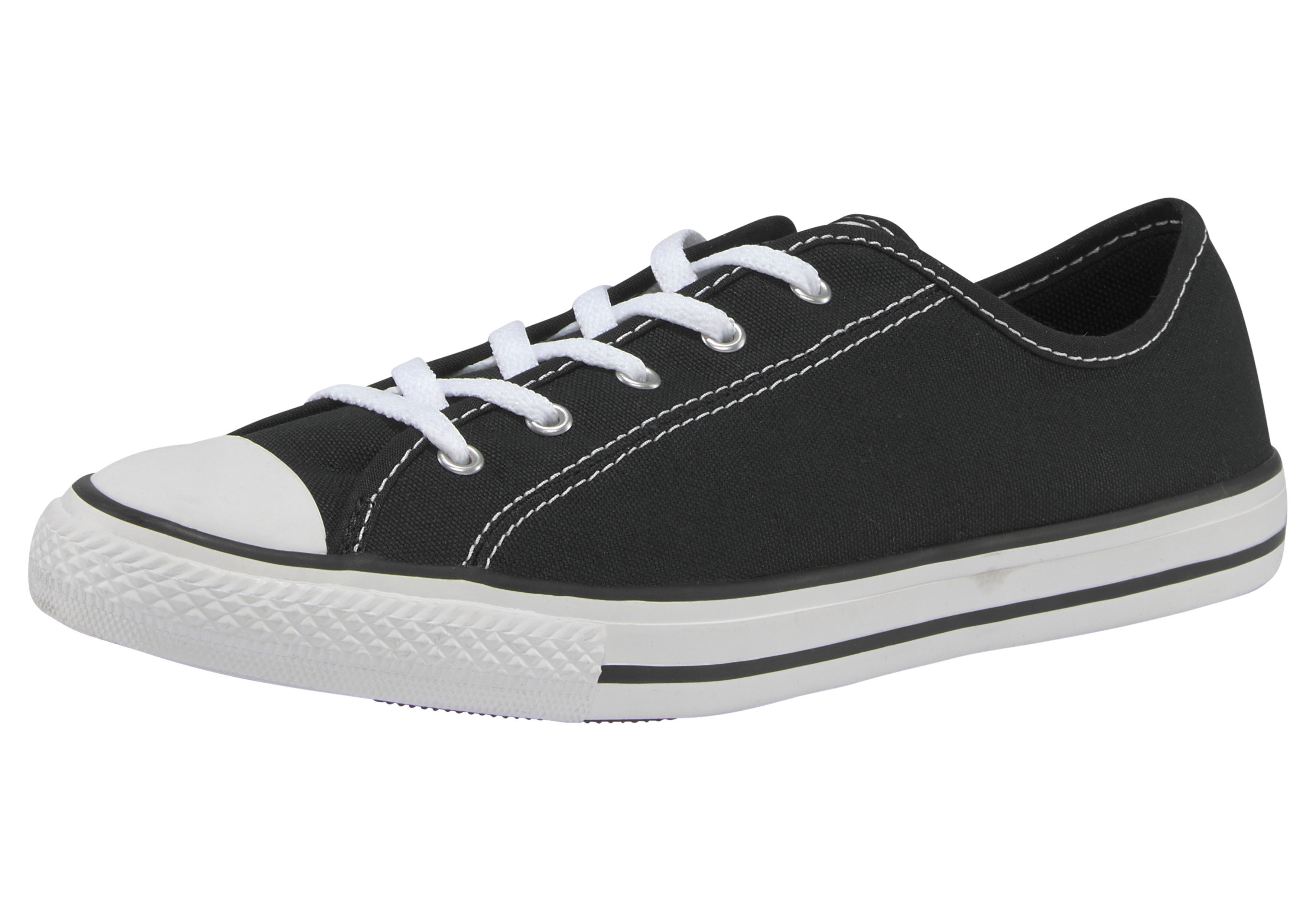 Sneaker CONVERSE "Chuck Taylor All Star Dainty GS Basic Canvas Ox", Damen, Gr. 37,5, schwarz-weiß (schwarz, weiß, schwarz), Textil, kontrastfarbene Details, Schuhe Sneaker