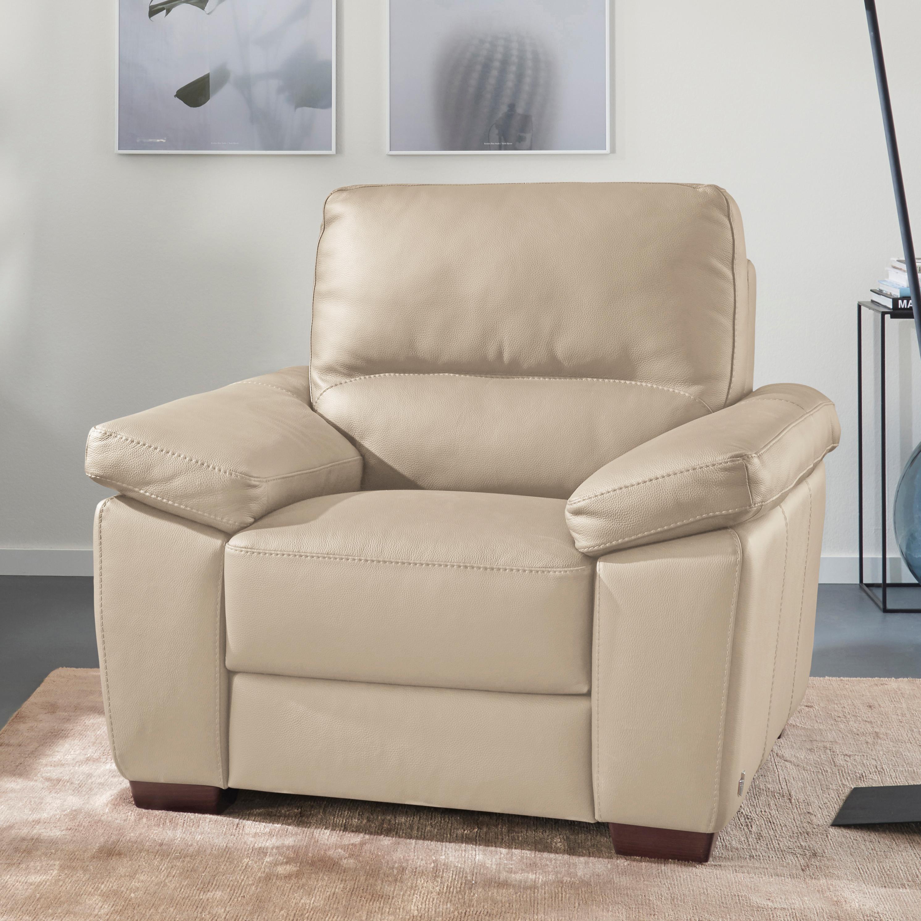 Sessel CALIA ITALIA "Gaia, hochwertiger, edler Ledersessel mit erstklassigem Sitzkomfort", beige, B:100cm H:92cm T:94cm, Leder SORRENTO - 100% Leder;Leder BULL - 100% Leder, Sessel, in zwei hochwertigen Lederqualitäten