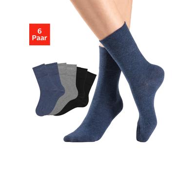 Socken H.I.S, Damen, Gr. 39-42, bunt (2x jeans, 2x schwarz, 2x grau, meliert), Polyamid, Baumwolle, Elasthan, unifarben, elastisch, Socken, mit Komfortbund auch für Diabetiker geeignet Image