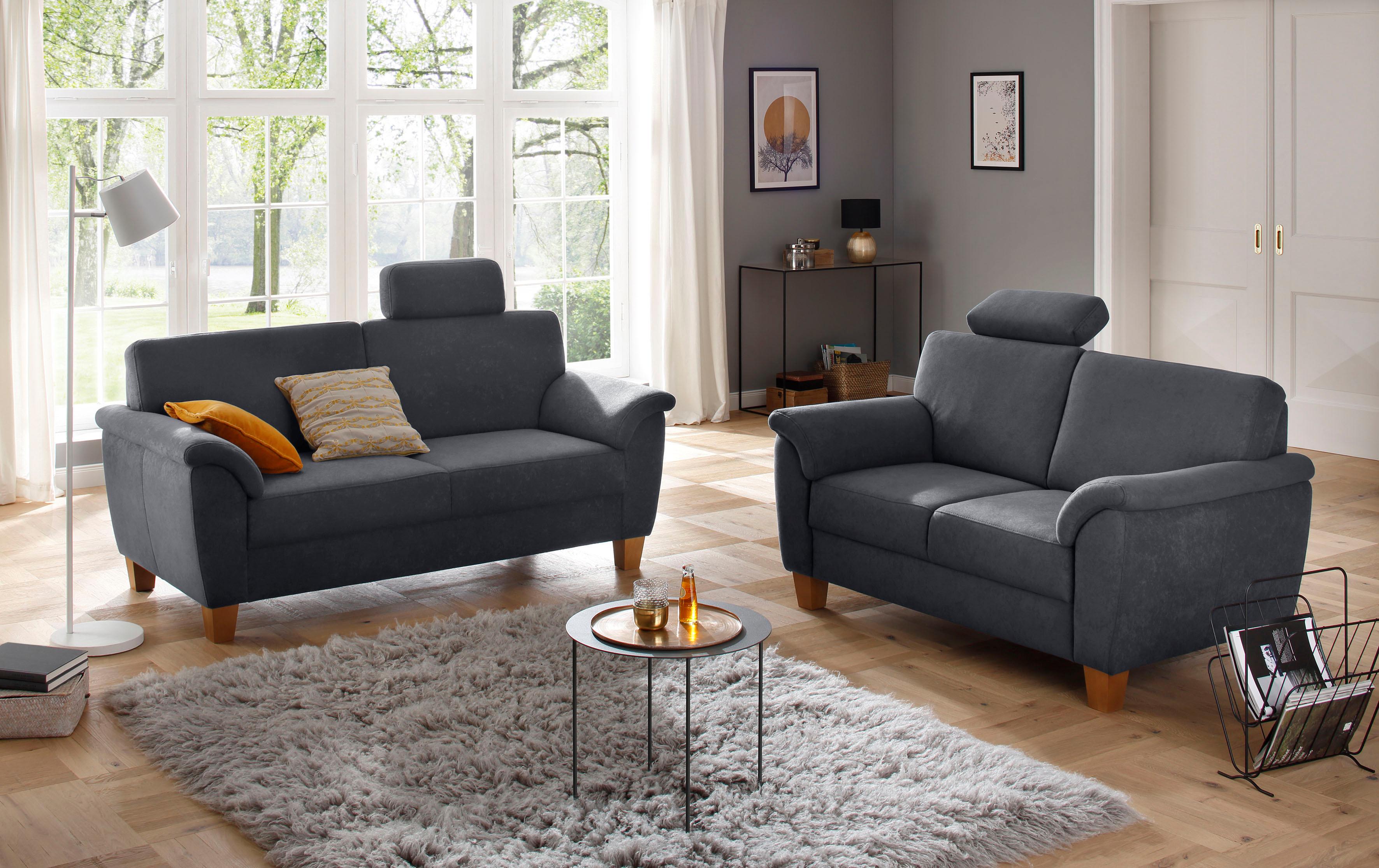 Polstergarnitur HOME AFFAIRE "Texel", grau (anthrazit,), Luxus-Microfaser ALTARA NUBUCK, Sitzmöbel-Sets, als Set, mit Federkern und Kontrastnaht Image
