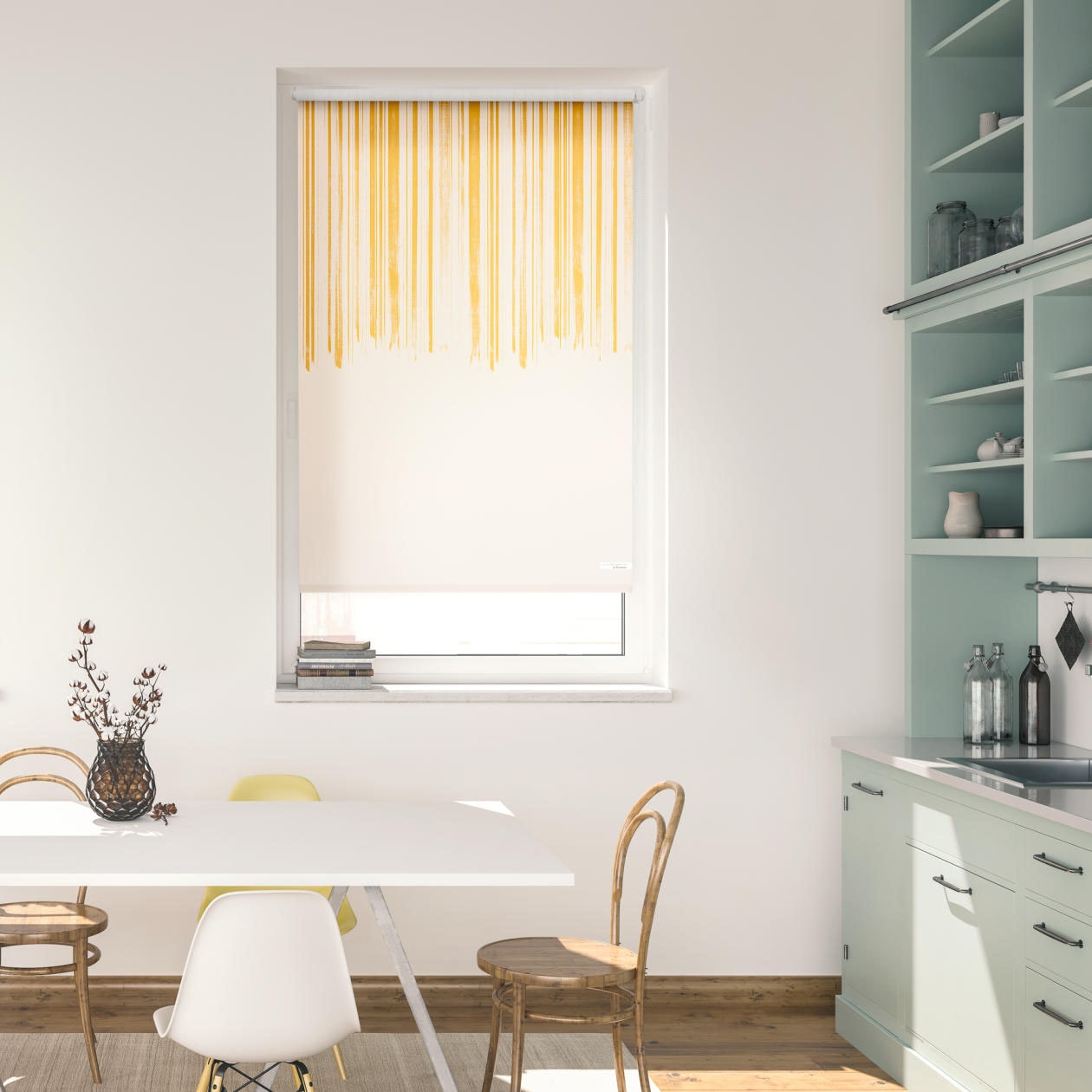 Seitenzugrollo LICHTBLICK ORIGINAL "Rollo Klemmfix, ohne Bohren, blickdicht, Flowing Honey - Gelb", gelb (gelb, weiß), B:80cm H:150cm, Polyester, Rollos Image