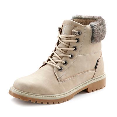 Stiefelette LASCANA, Damen, Gr. 38, beige, Obermaterial: 92% Lederimitat, 8% Textilmaterial. Futter: 100% Polyester. Dec