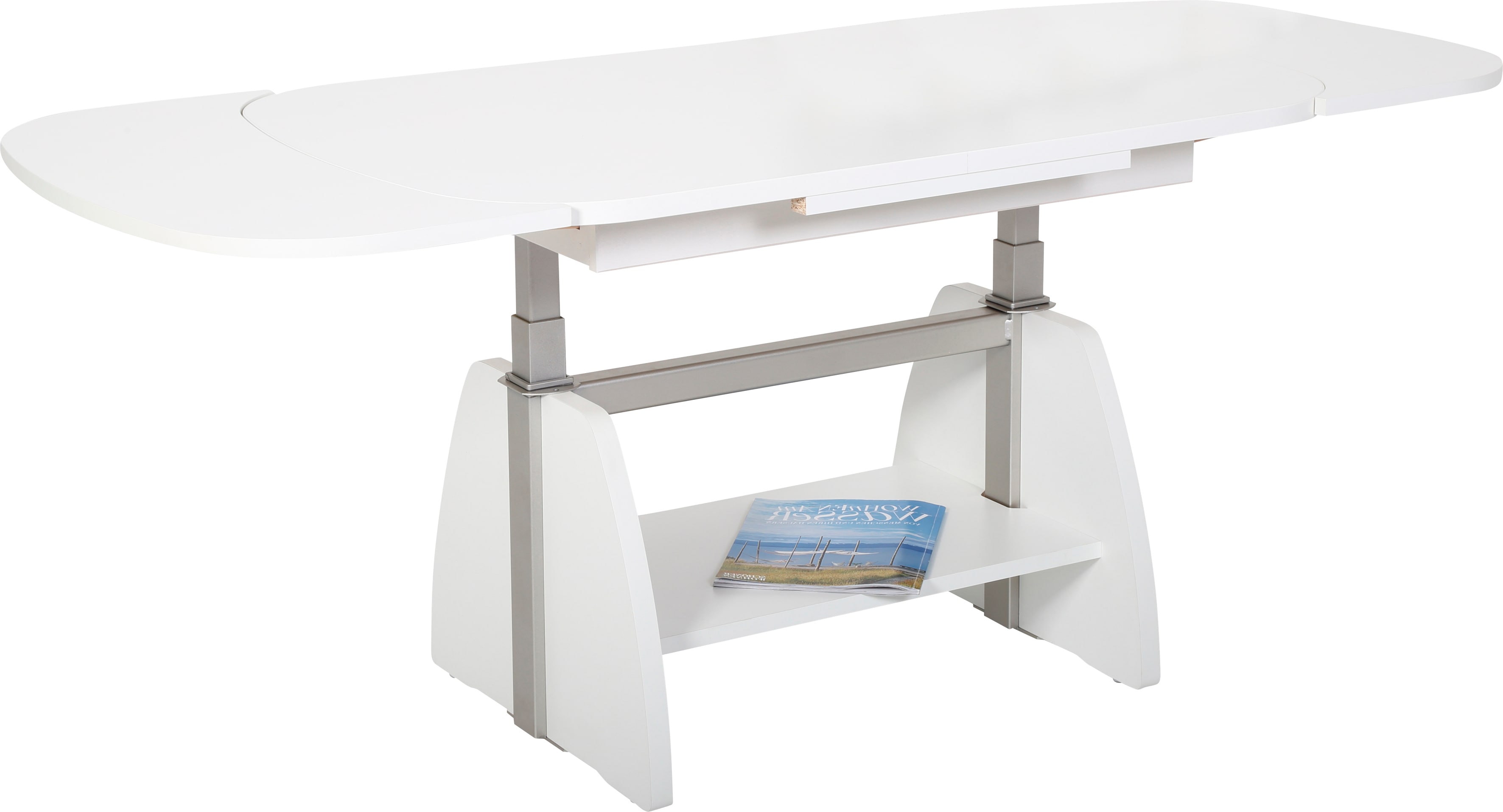 Couchtisch HELA "Fabian", weiß, B:108cm H:53cm T:68cm, Tische, Couchtisch, mit Funktion, ausziehbar und höhenverstellbar