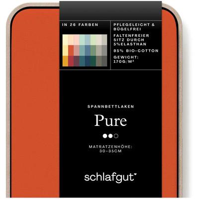 Spannbettlaken SCHLAFGUT "PURE Bio-Baumwolle mit Elasthan, dehnbar blickdicht, straff, Bettlaken", rot (rot mid), B:120-130cm L:200-220cm, Jersey, Obermaterial: 95% Baumwolle, 5% Elasthan, Laken, PREMIUM Laken für Matratzen bis 30cm Höhe, in 90x200,... Image