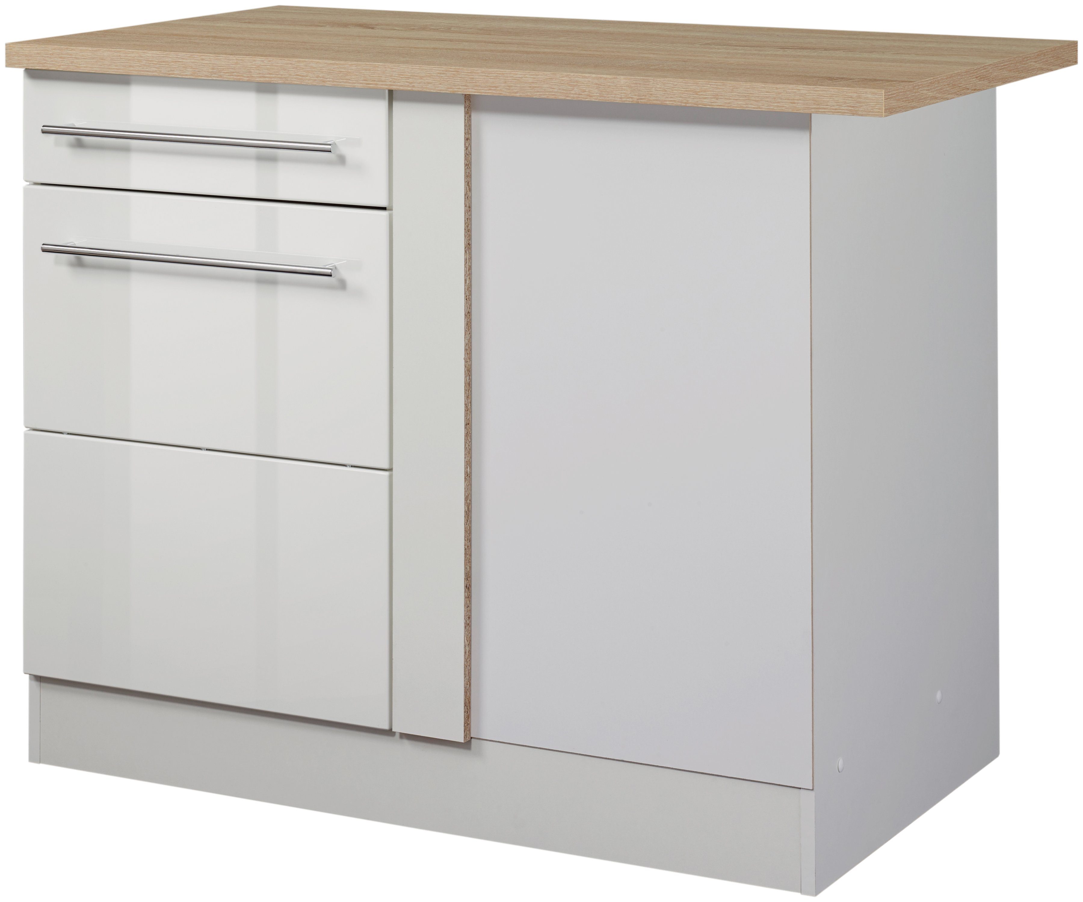 Eckunterschrank KOCHSTATION "KS-Wien", weiß (weiß hochglanz), B:110cm H:85cm T:60cm, Holzwerkstoff, MDF, Schränke, Eckunterschrank, Breite 110 cm