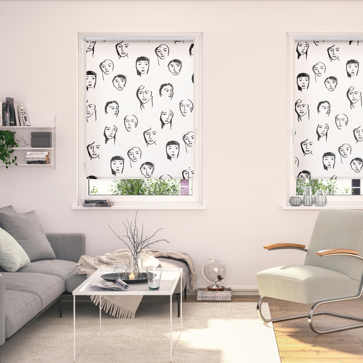Seitenzugrollo LICHTBLICK ORIGINAL "Rollo Klemmfix, ohne Bohren, blickdicht, Faces - Schwarz", schwarz (schwarz, weiß), B:60cm H:150cm, Polyester, Rollos Image
