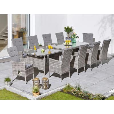 Garten-Essgruppe KONIFERA "Belluno", grau, H:100cm, Polyrattan, Sitzmöbel-Sets, 2 der 10 Sessel stufenlos verstellbar, Tischplatte aus Sicherheitsglas, Topseller Image