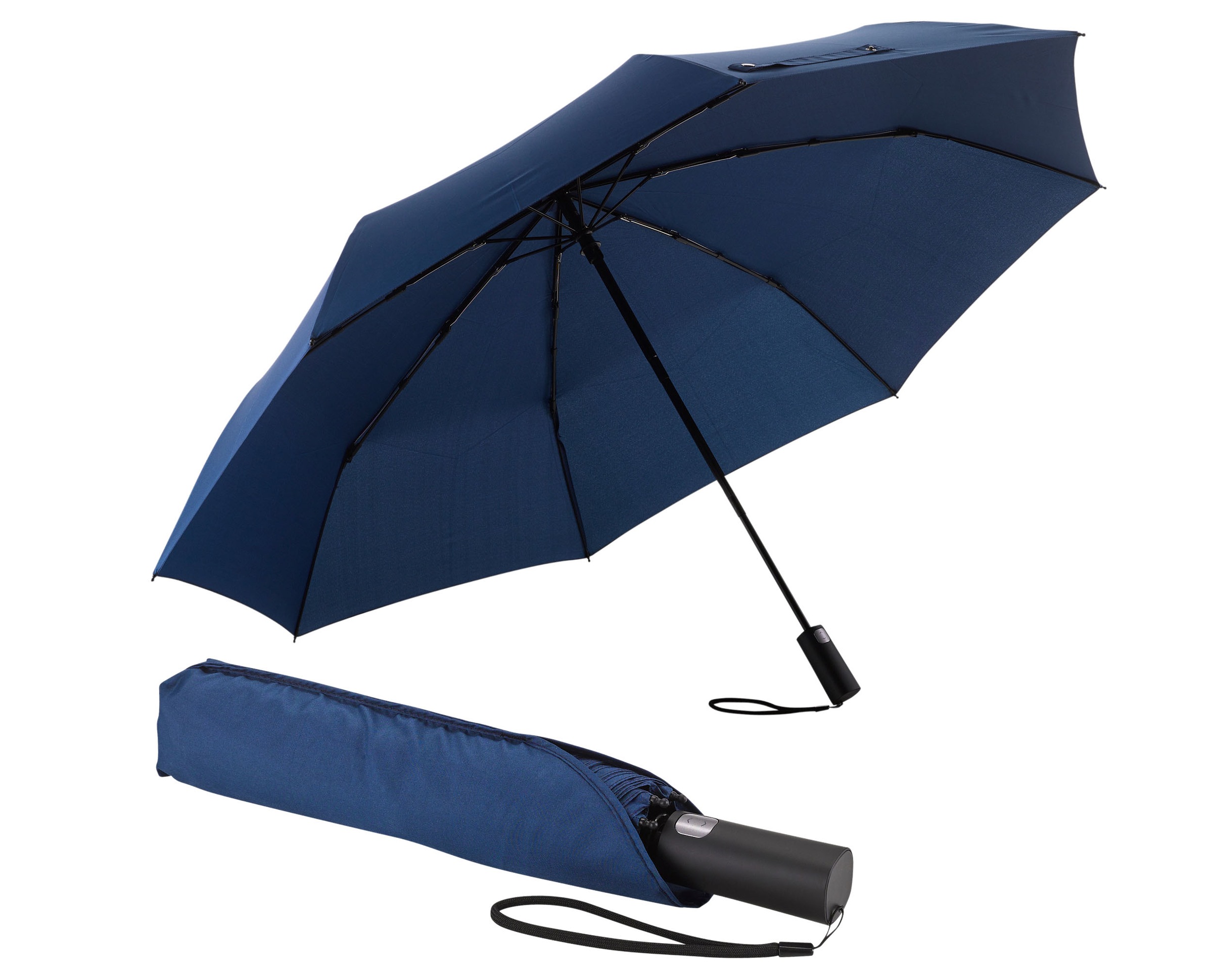 Partnerschirm EUROSCHIRM "Automatik 3432, marineblau", blau (marine), Bezug: 100% Polyester, uni, Regenschirme Taschenschirm, kompakte Größe, mit Automatik und extra großem Dach Image