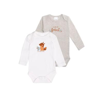 Body LILIPUT, Baby, Gr. 74/80, EURO-Größen, grau (grau, weiß), 100% Baumwolle, bedruckt, kurz, Langarm, Bodies, mit weitem Halsausschnitt