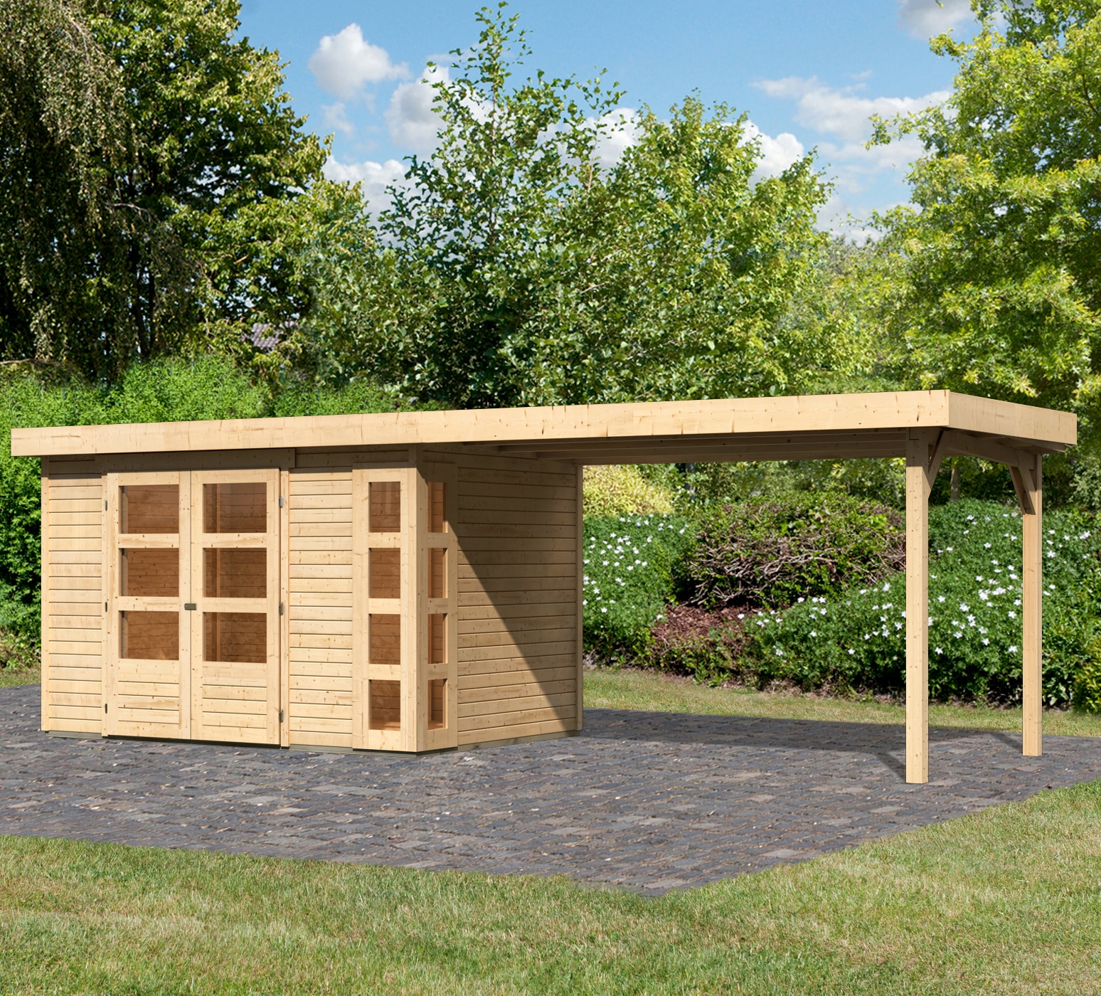 Gartenhaus KARIBU "Nordsee 4", beige (naturbelassen), ohne Fußboden, ohne Dacheindeckung, Holzwerkstoff, Gartenhäuser, Gartenhaus