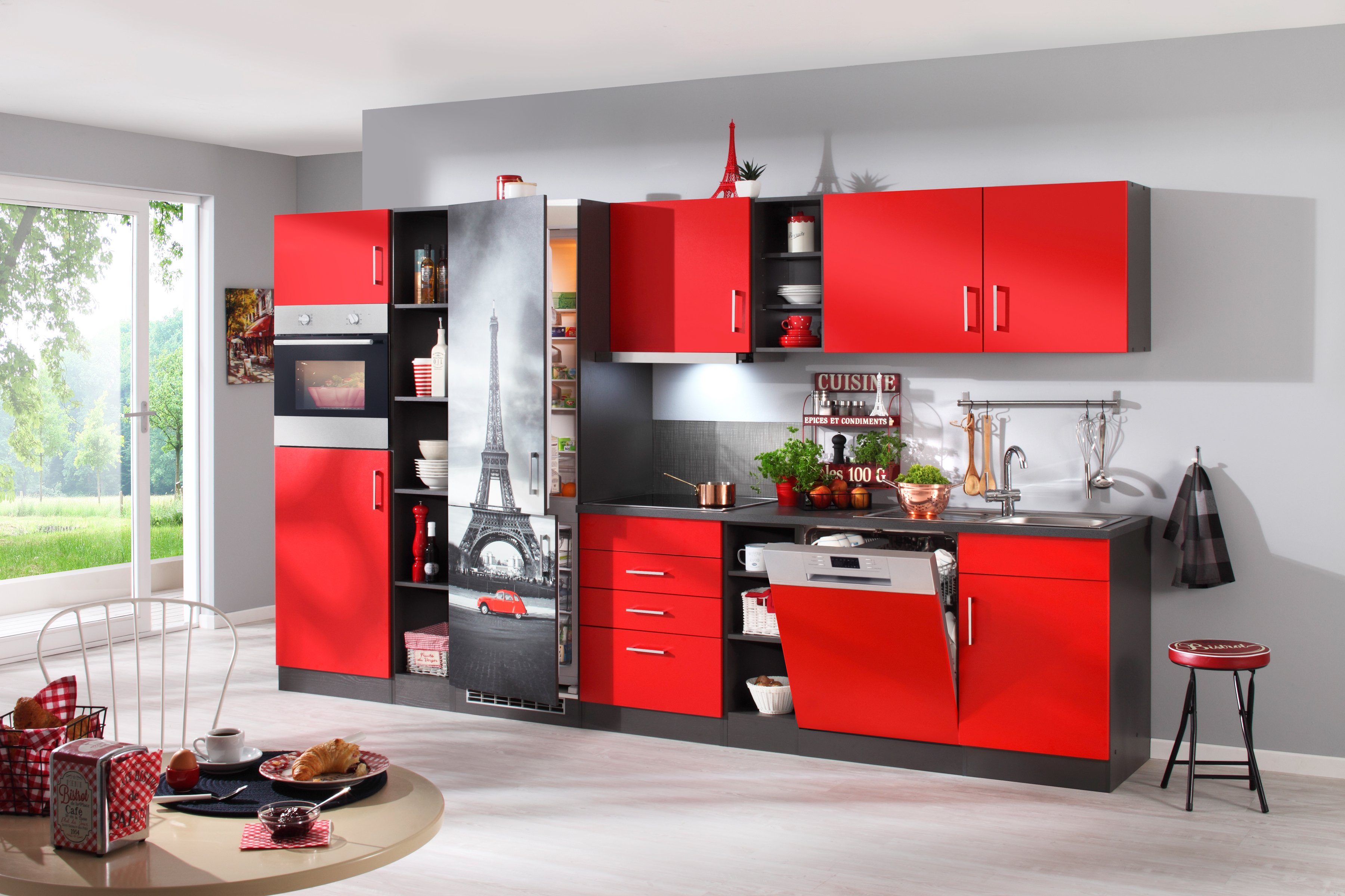 Hängeschrank KOCHSTATION "KS-Paris", grau (rot, graphit), B:50cm H:57cm T:34cm, Holzwerkstoff, Schränke, Breite 50 cm Image