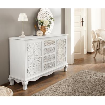 Sideboard HOME AFFAIRE "Rajat", beige (naturfarben), B:140cm H:85cm T:40cm, Sideboards, Kommode aus Mangoholz mit Türfrontfräsungen, Breite 140 cm Image