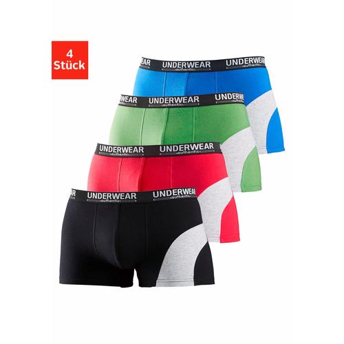 Boxer AUTHENTIC UNDERWEAR Gr. 7 (XL), bunt (schwarz, rot, grün, blau) Herren Unterhosen mit kontrastfarbenen Einsatz