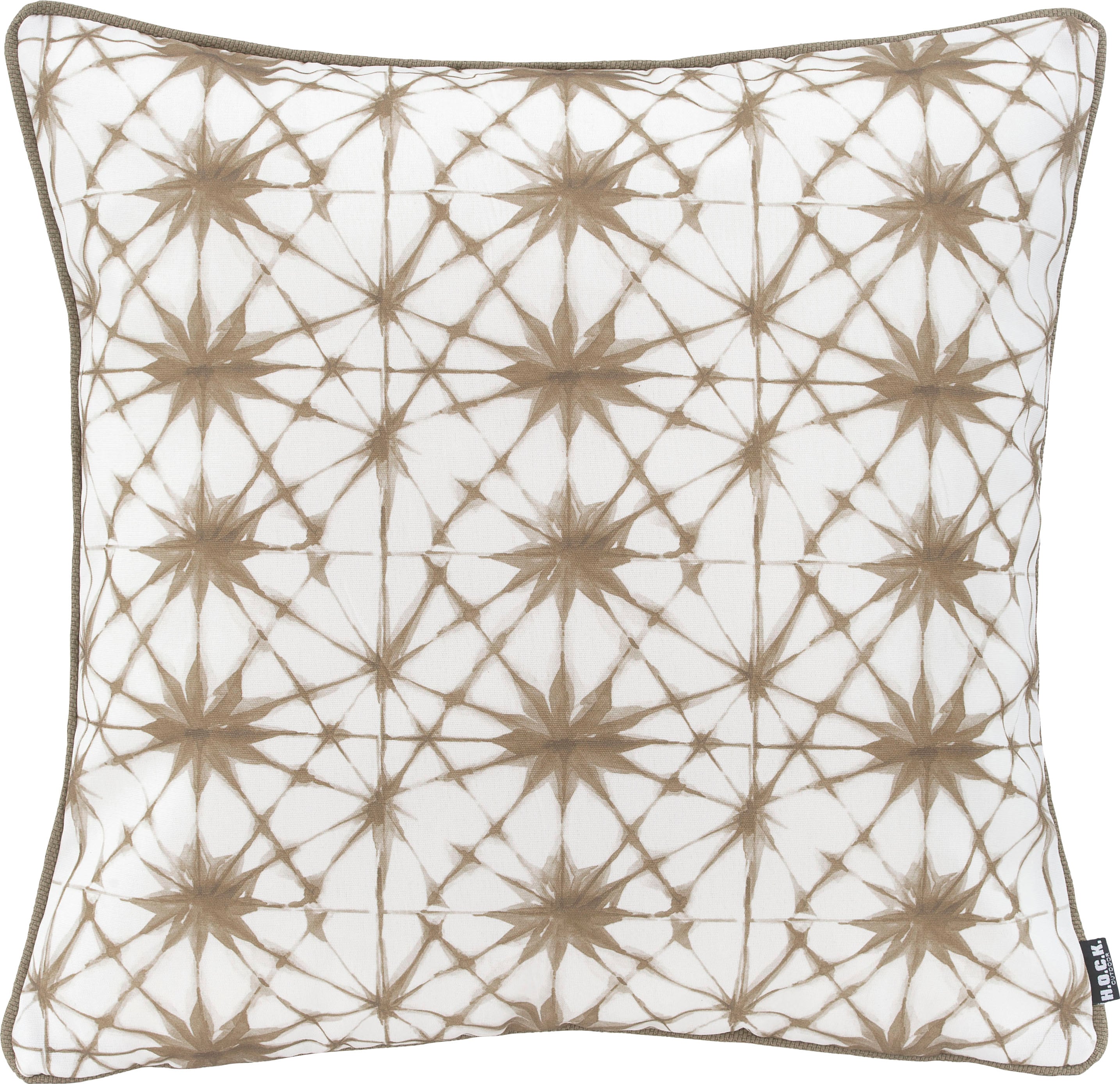Dekokissen H.O.C.K. "Badu Batik Saphire Outdoor", beige (natur, beige, gemustert), B:50cm H:5cm L:50cm, Polyacryl (dralon), Dekokissen_Sitzkissen_Kissenhüllen, mit Keder, Kissenhülle mit Füllung, 1 Stück
