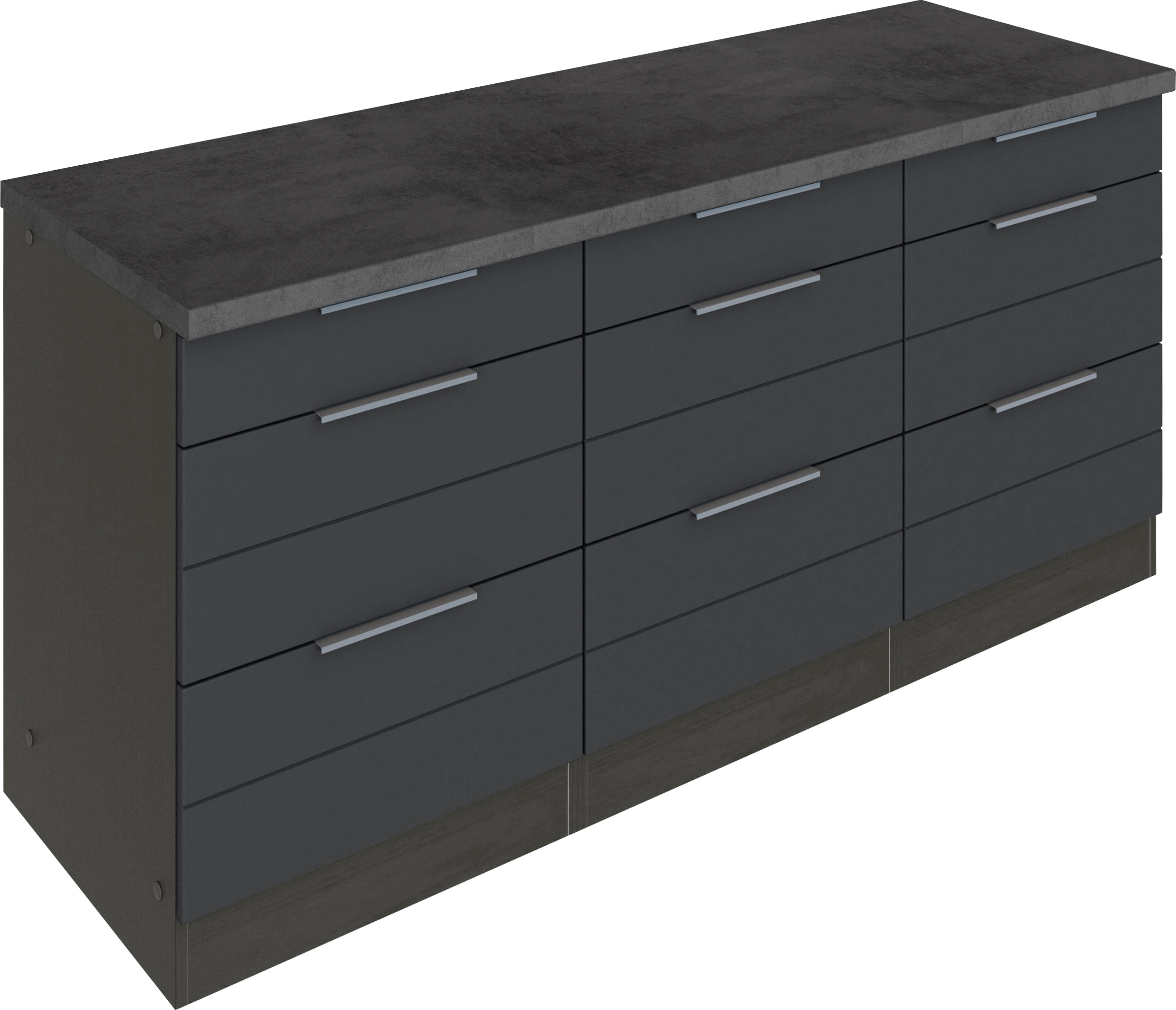 Unterschrank KOCHSTATION "KS-Luhe", grau (grau matt, grafit), B:180cm H:86cm T:60cm, MDF, Schränke, Unterschrank, 180 cm breit, für viel Stauraum, MDF-Fronten mit waagerechter Lisene