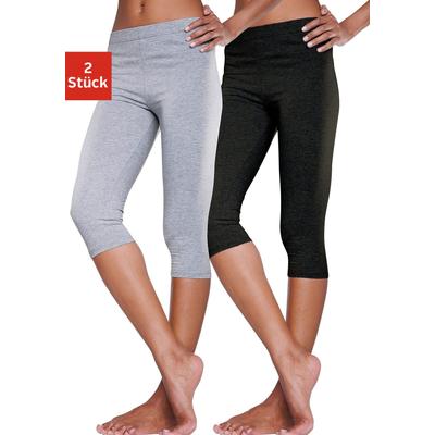 Caprileggings VIVANCE ACTIVE, Damen, Gr. 32/34, N-Gr, grau (1x hellgrau, meliert, 1x schwarz), Single Jersey, Obermaterial: 95% Baumwolle, 5% Elasthan. Obermaterial Melange: 60% Baumwolle, 35% Polyester, 5% Elasthan, unifarben, meliert, Basic, eng... Image
