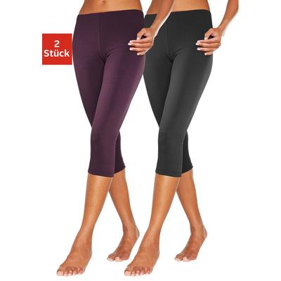 Caprileggings VIVANCE ACTIVE, Damen, Gr. 32/34, N-Gr, lila (1x beere, 1x schwarz), Single Jersey, Obermaterial: 95% Baumwolle, 5% Elasthan. Obermaterial Melange: 60% Baumwolle, 35% Polyester, 5% Elasthan, unifarben, Basic, eng 3/4-Länge, Hosen, mit... Image