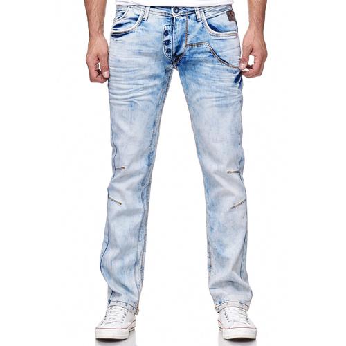 Straight-Jeans RUSTY NEAL Gr. 38, Länge 34, blau (hellblau) Herren Jeans im außergewöhnlichen Design