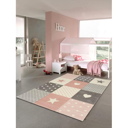 "Kinderteppich MERINOS ""Pastel Kids 20339"" Teppiche Gr. B/L: 80 cm x 150 cm, 13 mm, 1 St., grau (grau, rosa) Kinder Kinderzimmerteppiche"
