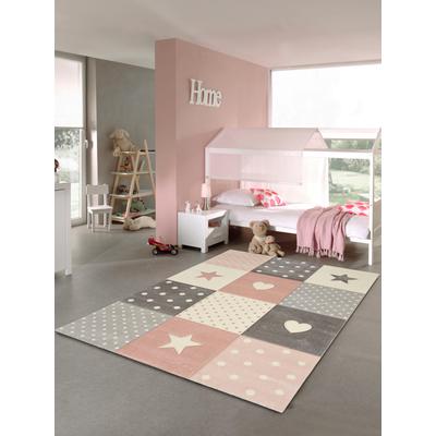 Kinderteppich MERINOS "Pastel Kids 20339" Gr. 2, grau (grau, rosa), B:80cm H:13mm L:150cm, Kunstfaser, Teppiche, handgearbeiteter Konturenschnitt Image