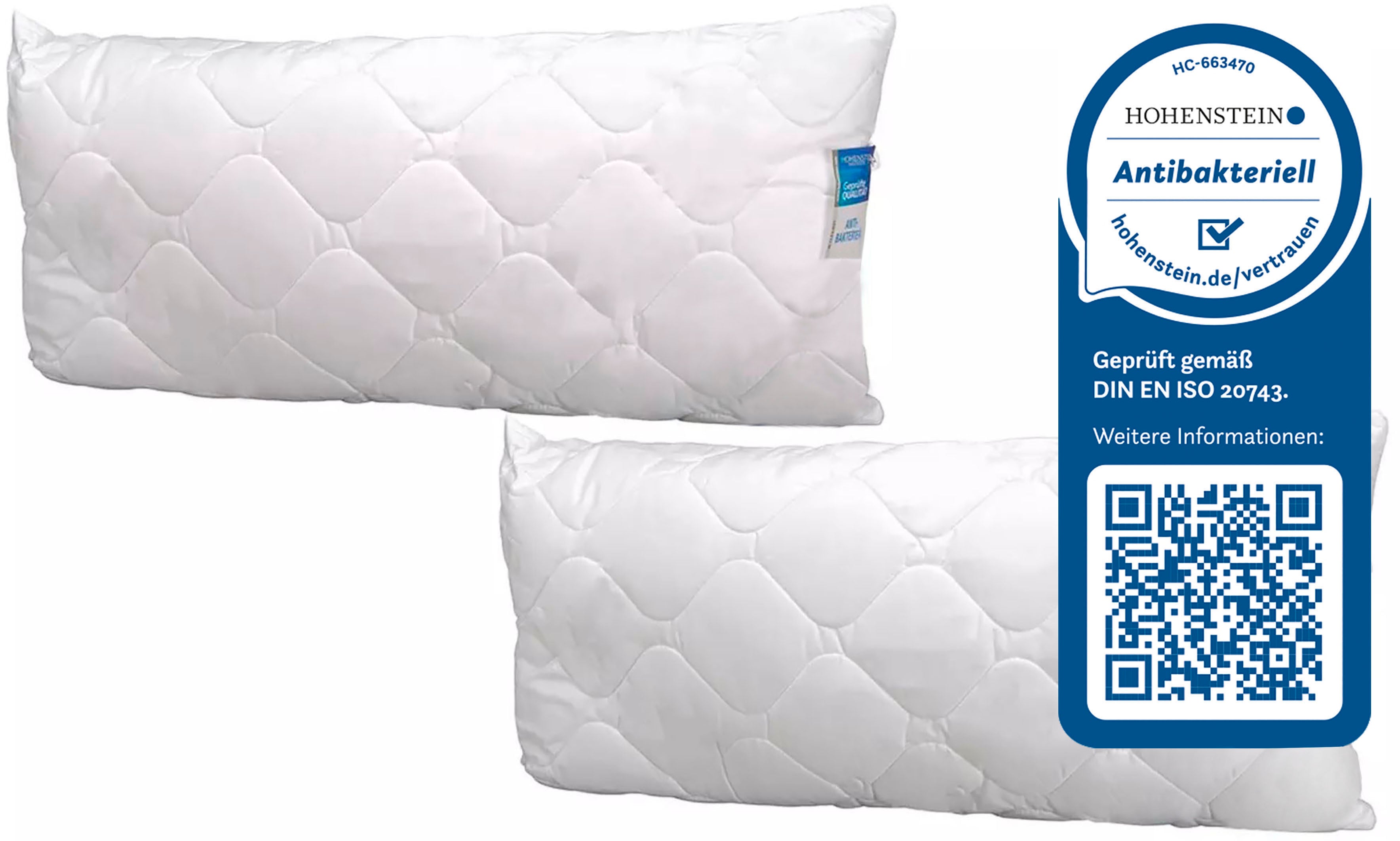 Microfaserkissen JEKATEX "Antibac", weiß, B:40cm L:80cm, Bezug: 100% Polyester. Füllung: 100% Polyester, Kopfkissen, Kopfkissen 40x80, 80x80 cm, im Einzel- oder Doppelpack Image