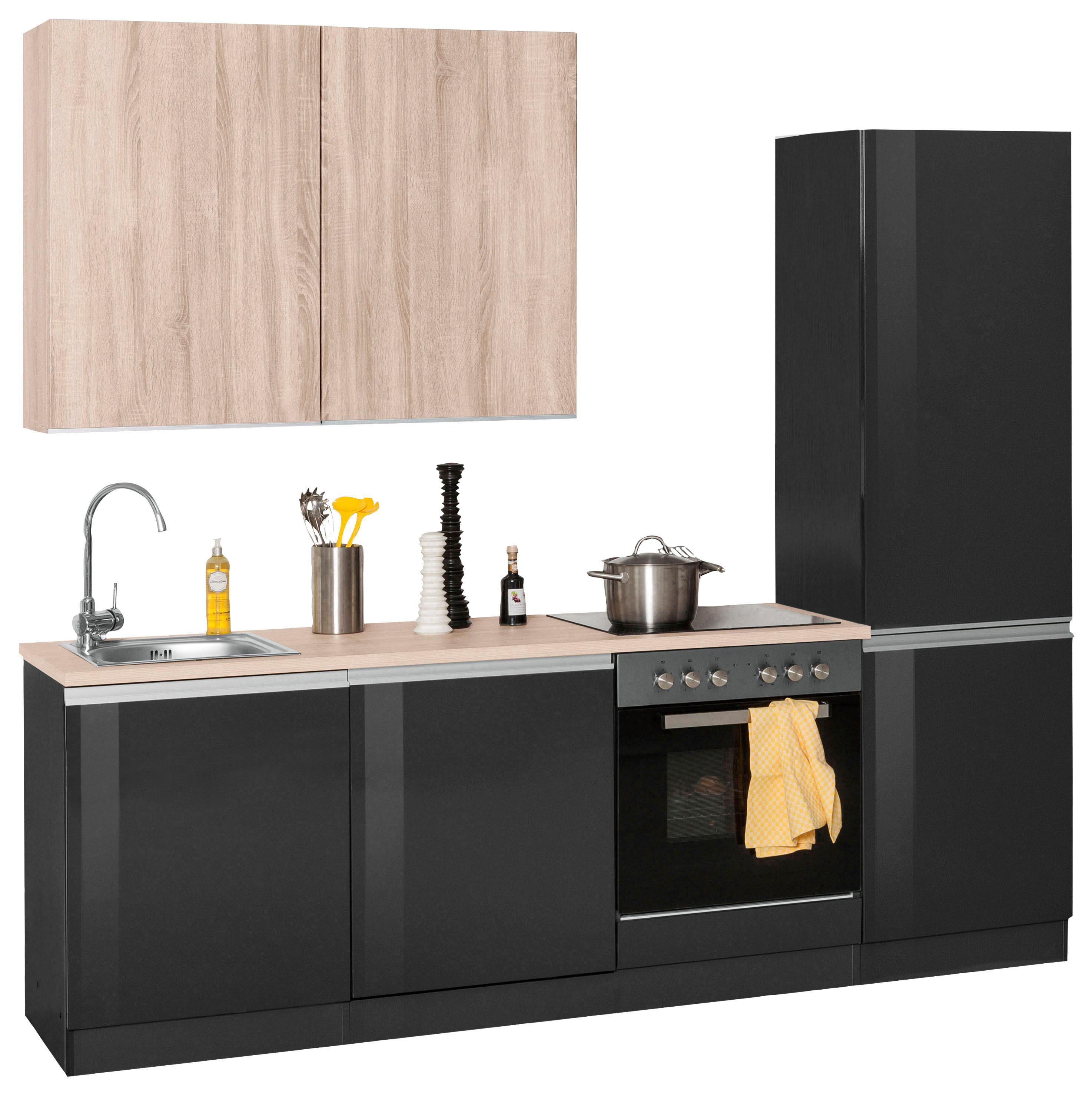 Küchenzeile KOCHSTATION "KS-Ohio", grau (küche: grau, korpus: grafit, arbeitsplatte: eichefarben), B:240cm T:60cm, Komplettküchen-Sets, ohne E-Geräte, Breite 240 cm Image
