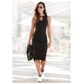 Midikleid BUFFALO, Damen, Gr. 40, N-Gr, schwarz, Jersey, Obermaterial: 95% Viskose, 5% Elasthan, unifarben, modisch, figurbetont kniebedeckend, V-Ausschnitt, ohne Ärmel, Kleider Partykleid, aus weicher Rippware mit Cut-Out am Ausschnitt,...