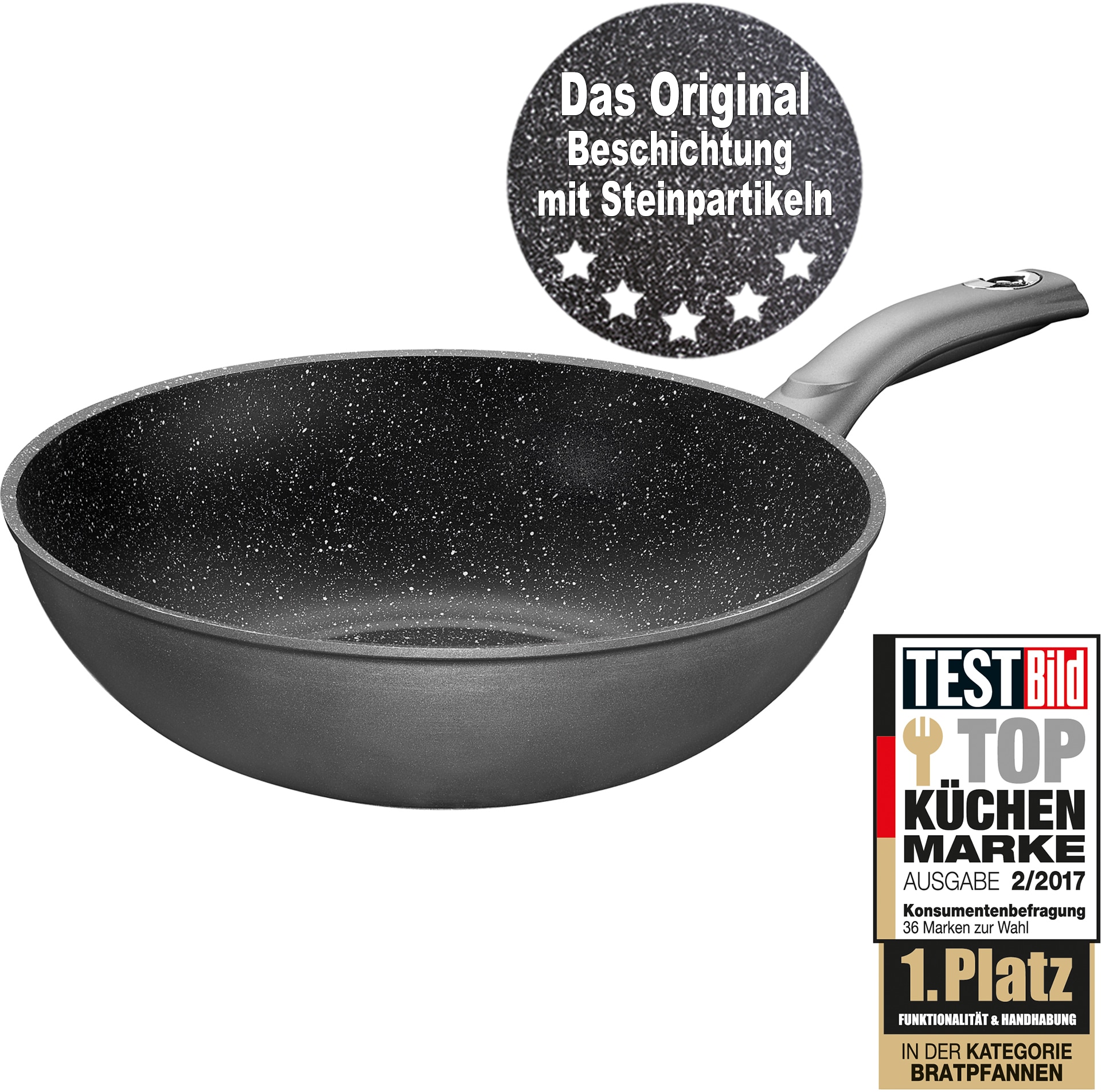 Wok STONELINE, grau (anthrazit), H:9,5cm Ø:30cm, Pfannen, Ø 30 cm, STONELINE- Keramikbeschichtung, Induktion Image