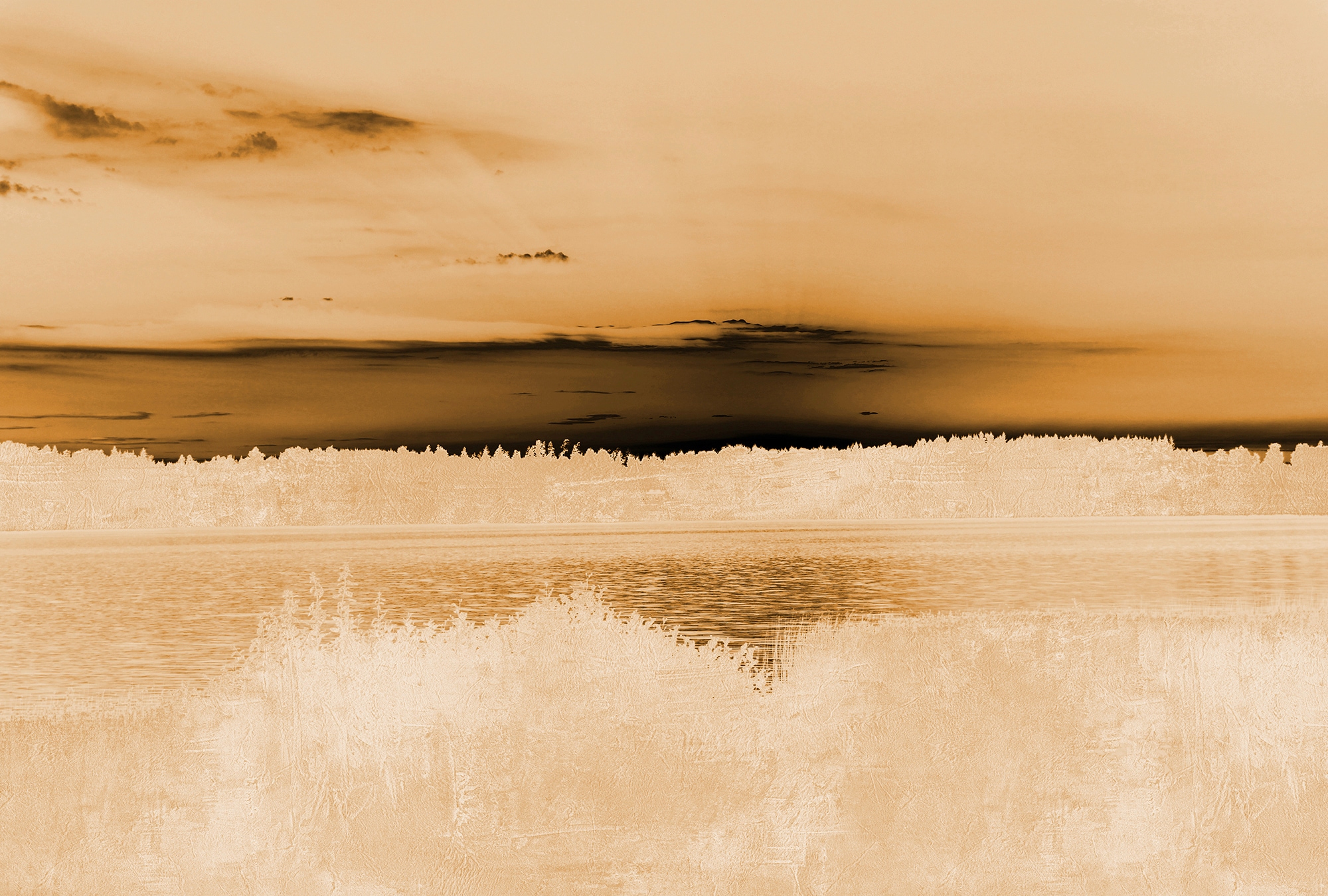 Fototapete ARCHITECTS PAPER "Atelier 47 Landscape Artwork 1", orange (creme, schwarz, orange), B:4m L:2,7m, Vlies, Tapeten, Vlies, Wand, Schräge, Decke