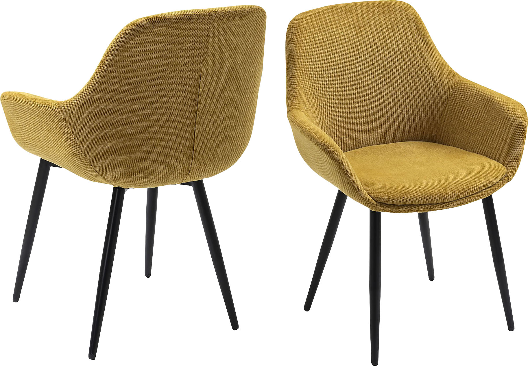 Armlehnstuhl SALESFEVER "Komfortabler Esszimmerstuhl zum Relaxen", gelb (gelb, schwarz, schwarz), B:64cm H:86cm T:59cm, Metall, Polyester, Stühle, Armlehnstuhl