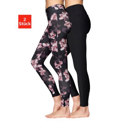 Leggings H.I.S, Damen, Gr. 40/42, N-Gr, schwarz (gemustert, schwarz, schwarz), Feinstrick, Obermaterial: 92% Baumwolle, 8% Elasthan, bedruckt, unifarben, Basic, figurbetont lang, Hosen, in bedruckt und uni Image