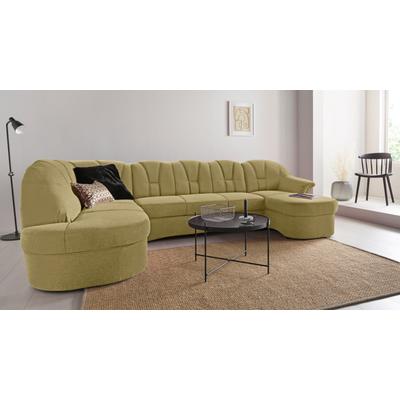Wohnlandschaft DOMO COLLECTION "Papenburg U-Form", grün (grün, gelb), B:297cm H:84cm T:180cm, Struktur ( 90% Polyester, 10% Polyacryl), Microfaser PRIMABELLE (100% Polyester), Kunstleder SOFTLUX, Luxus-Microfaser (100% Polyester), Chenille-Optik... Image