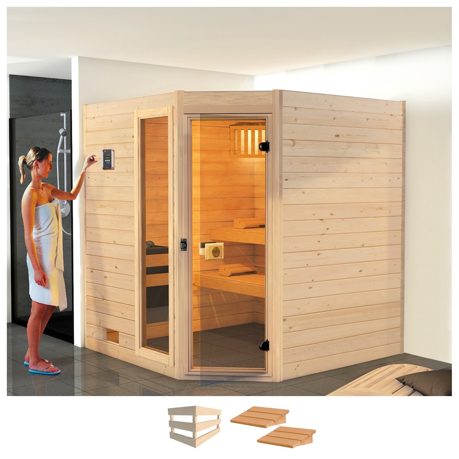 Sauna WEKA "Valida", beige (natur), ohne Ofen, (ohne Ofen), Saunen, ohne Ofen