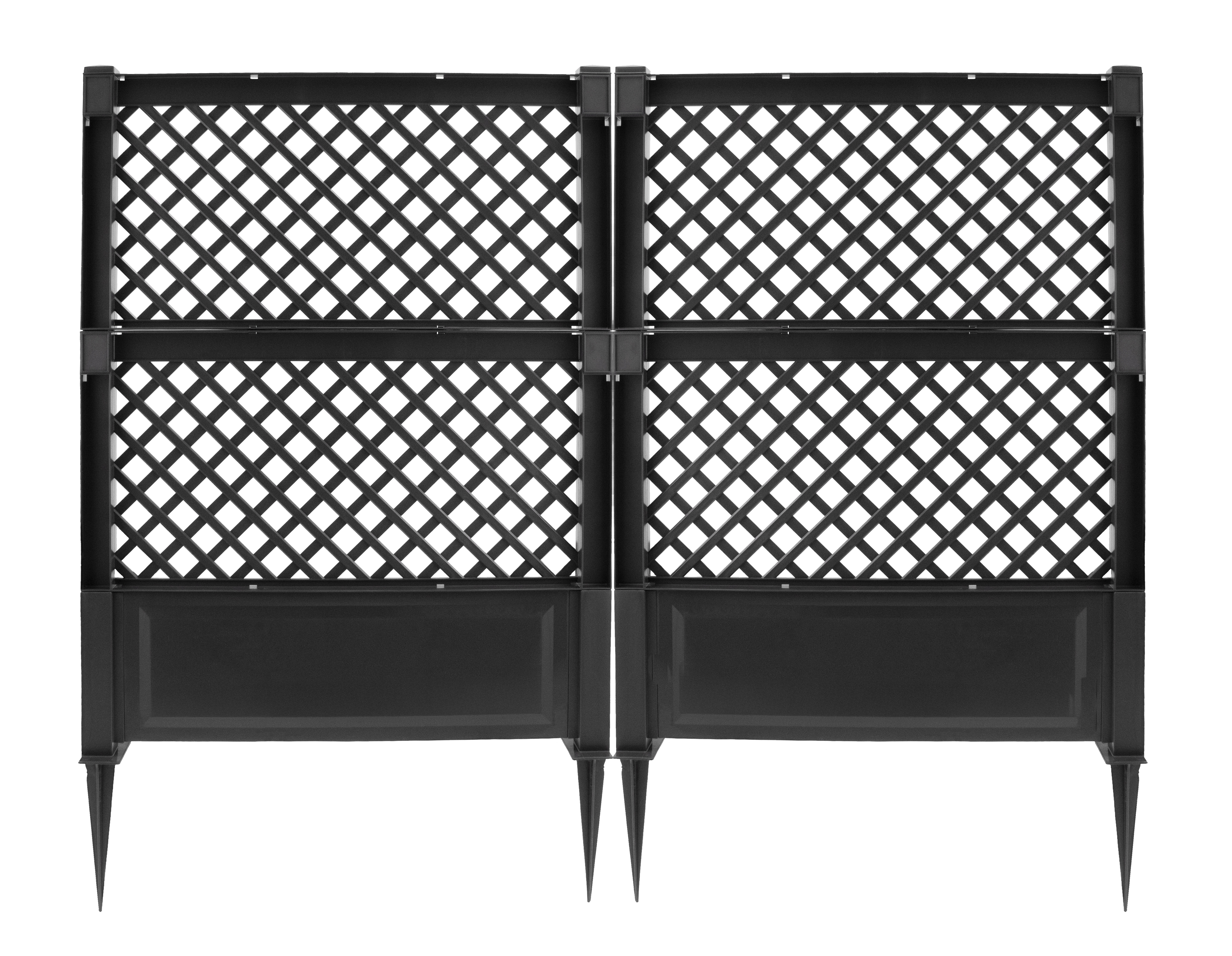 Spalier KHW, grau (anthrazit), B:200cm H:140cm T:6cm, Kunststoff, Rankhilfen, 2er-Set mit Erdspießen, BxTxH: 100x6x140 cm Image